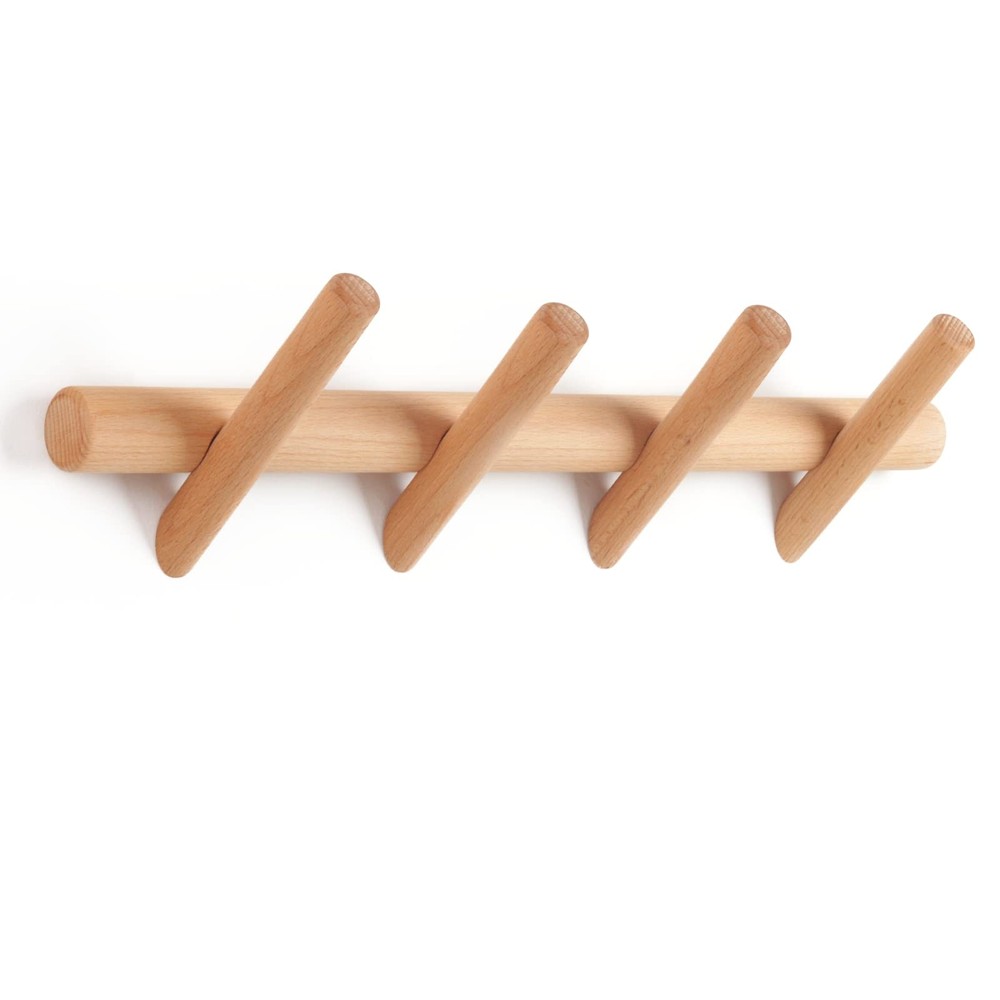 Modern Wall-Mounted Wooden Coat Rack with Hooks for Entryway or Bedroom