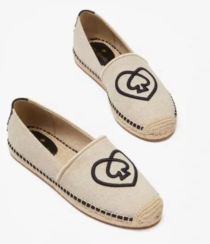 NEW. Kate Spade Gwen Heart Spade Espadrille Flats Natural Black Size 7.5