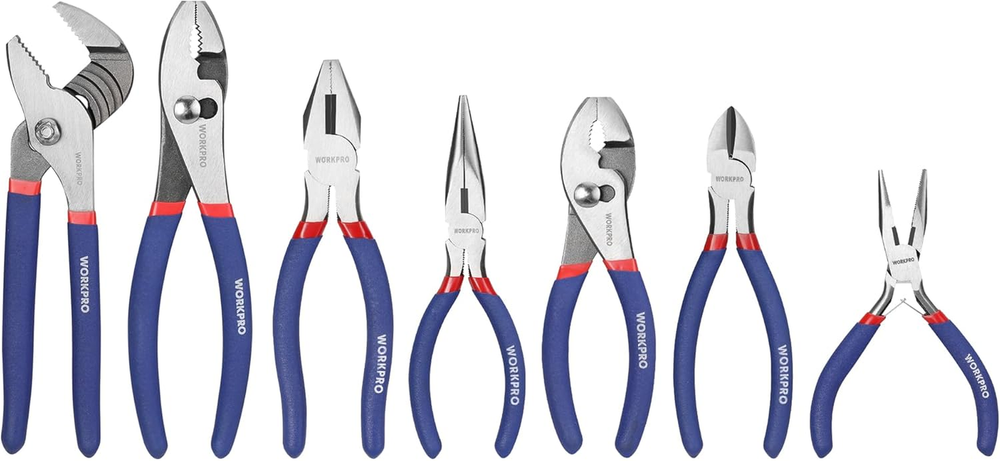 7-Piece Pliers Set Including Groove Joint, Long Nose, Linesman & Diagonal Cutters