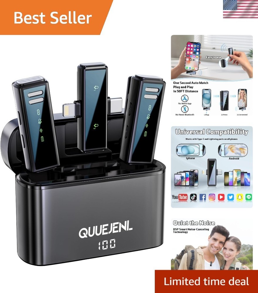 6-Hour Battery Wireless Lavalier Microphone with Noise Cancellation for Vlogging