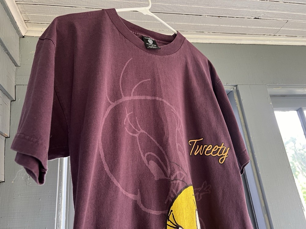 Vintage 1998 Warner Bros Looney Tunes Tweety Bird XL Maroon T-Shirt