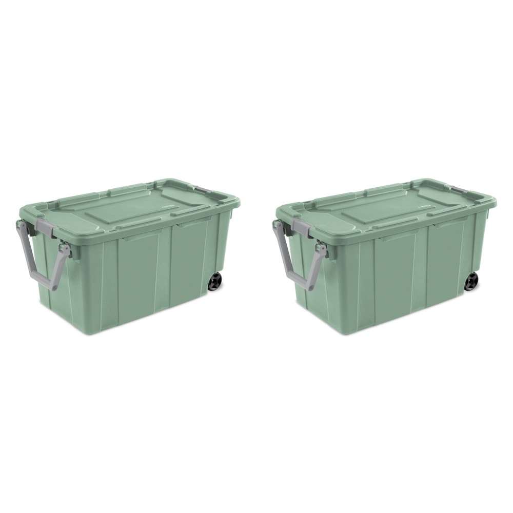 40-Gallon Green Sage Industrial Wheeled Plastic Tote Set of 2