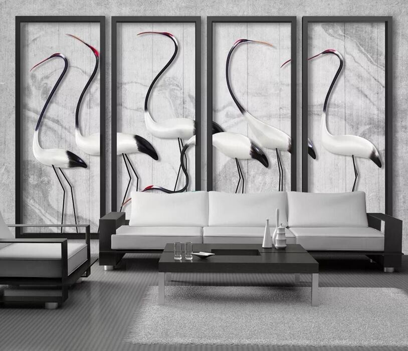 3D White Crane Peel and Stick Self-Adhesive Wallpaper Mural ZHUA41630