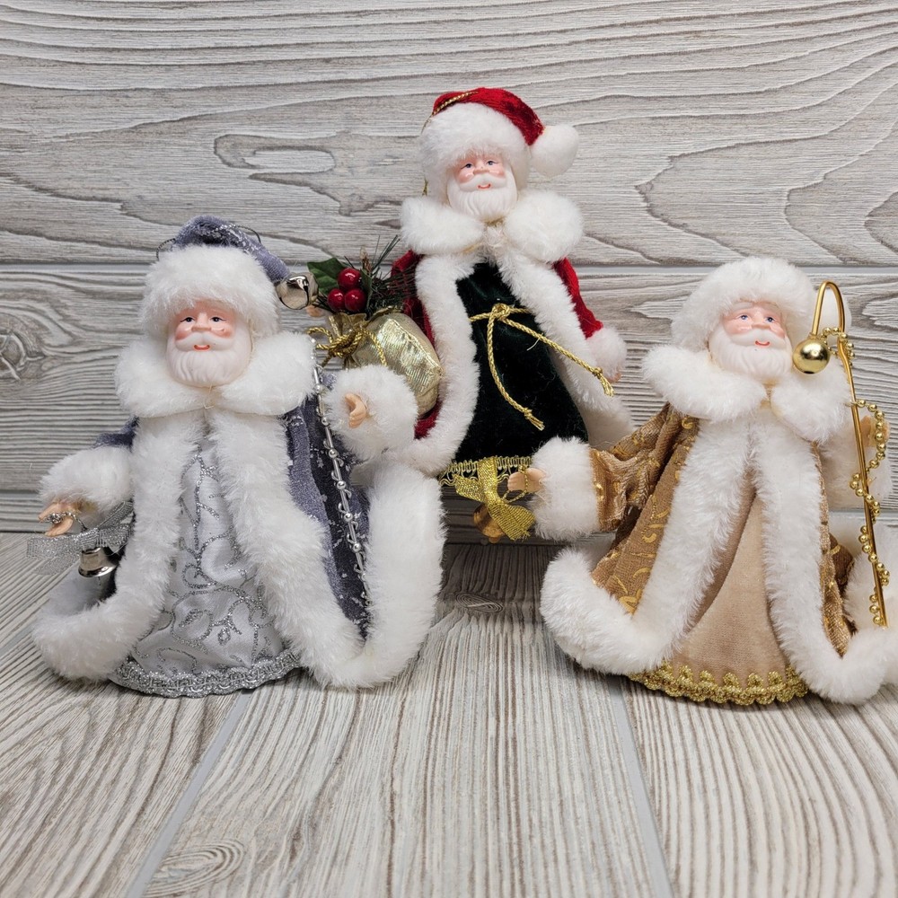 Vintage Santa Claus Figurine Ornaments Set of 3 Christmas Tree Decorations