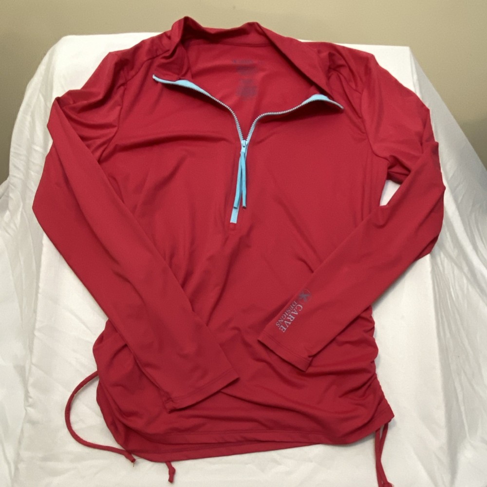 Carve Designs Women's Red Long Sleeve 1/4 Zip Mock Neck Pullover Activewear Top