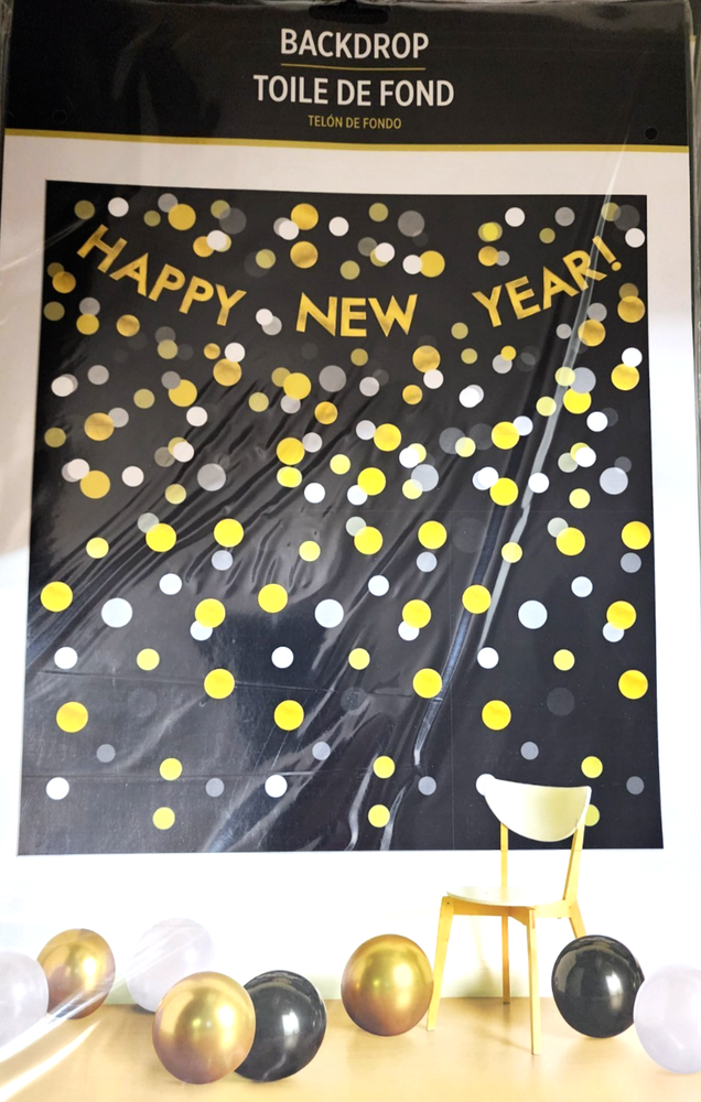 Black New Year's Eve Backdrop, Gold, Celebration, Party Decorations