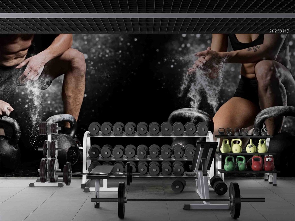 3D Gym Men Women Fitness Illustration Wall Murals Wallpaper Murals Wall Sticker