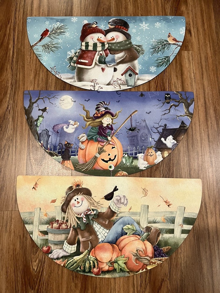 3 - Half Round Rubber Door Switch Mat, Decorative Halloween, Fall & Christmas