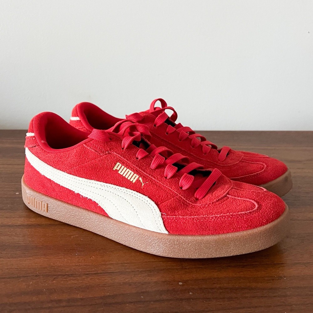 Puma Suede Low Top Sneakers Red White Gum Sole US Women’s Size 10