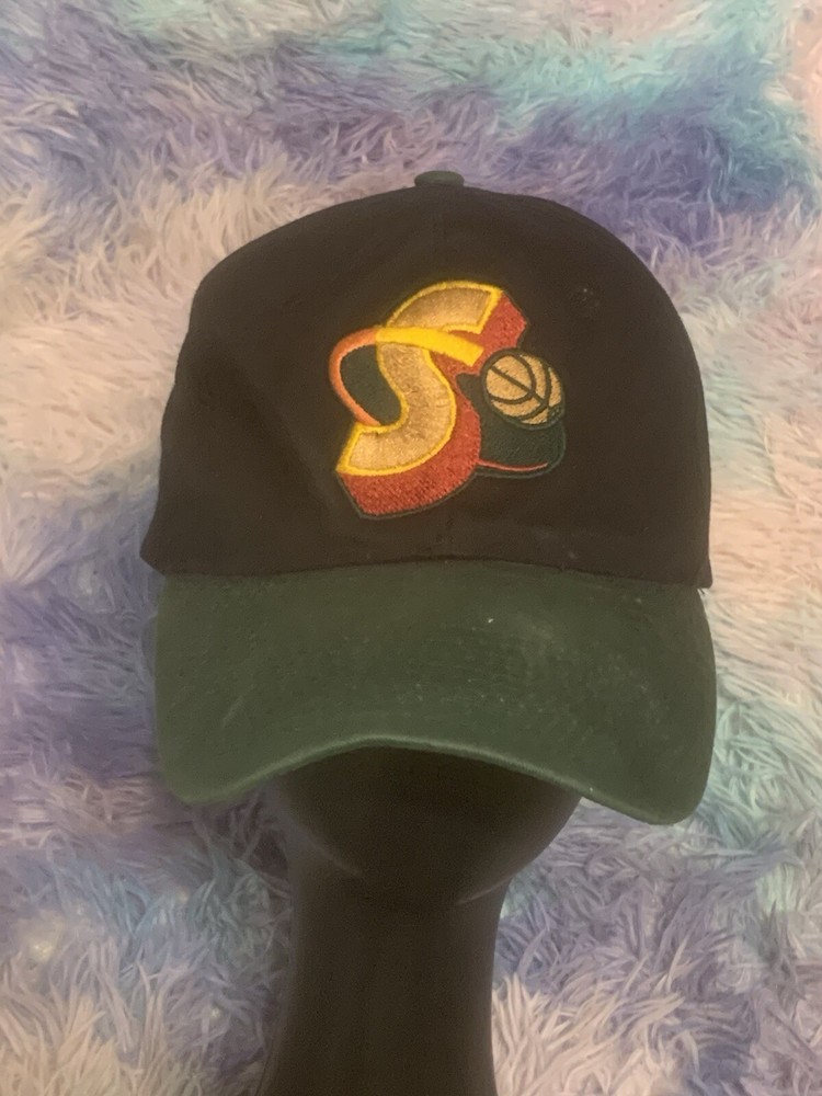 Seattle Sonics Supersonics Snapback Cap Hat Wilson Shoe Leather Expert Black