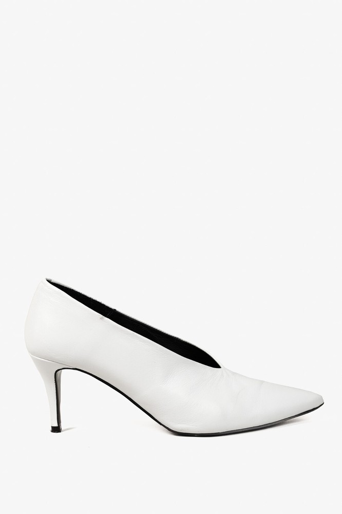 Billi Bi White Leather Pointed-Toe Pumps, Size 10.5