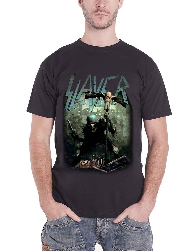 Official Slayer Skeleton Soldier Cross Band Logo Mens Black T-Shirt