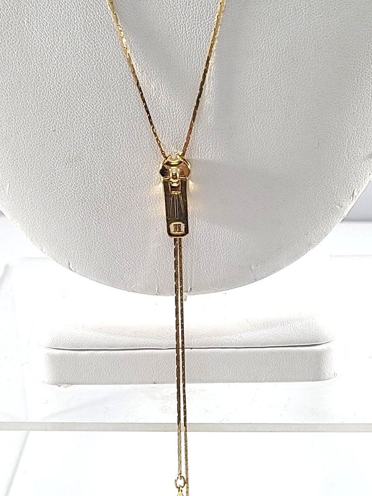 Gold Tone Lariat Necklace with Adjustable Zipper And Teardrop Dangles Free Ship