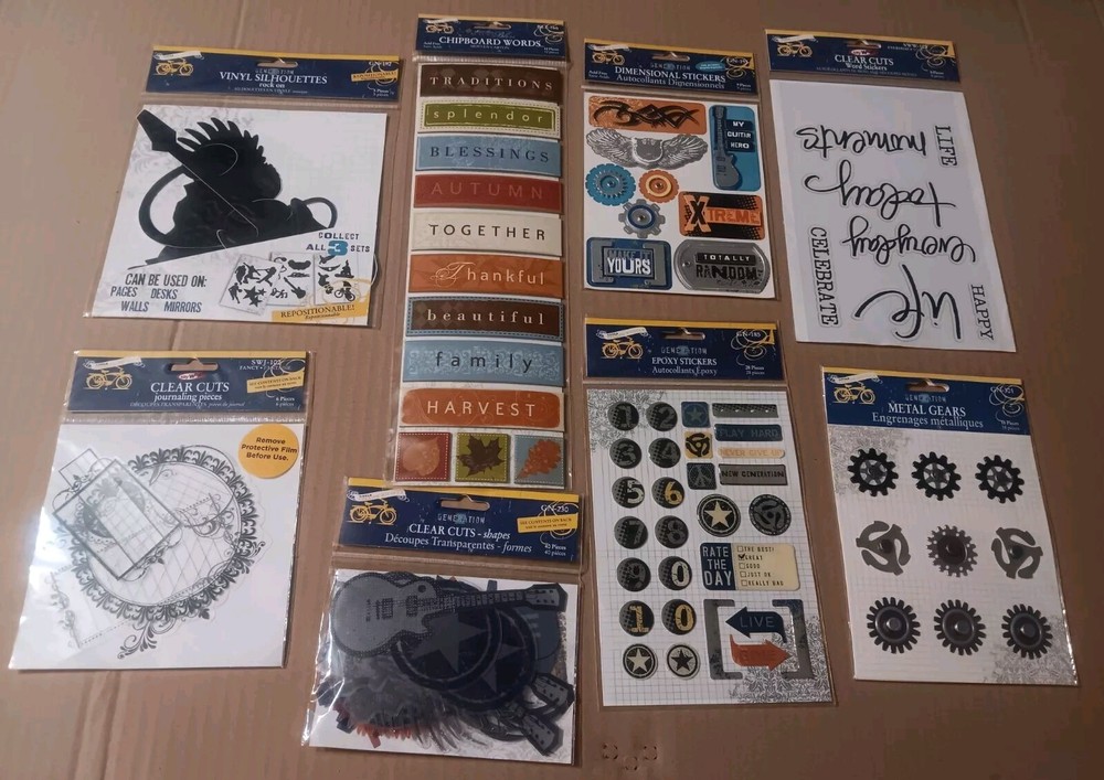 Lot of Scrapbook Supplies LITTLE YELLOW BICYCLE Stickers, Clear Cuts, Chipboard