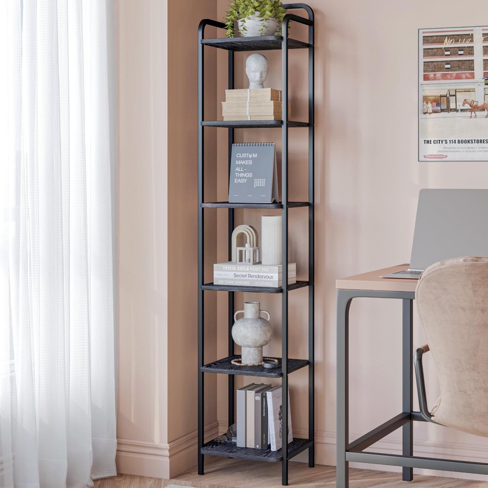 Bookcase Bookshelf, Narrow Book Shelf, Industrial Corner Shelf Storage Organi...