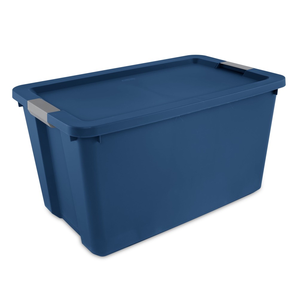 34 Gallon Blue Plastic Storage Bin with Secure Latch Lid
