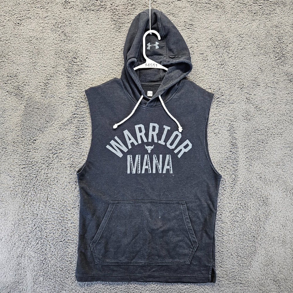 Under Armour Sleeveless Hoodie Mens Small Black Project Rock Warrior Mana