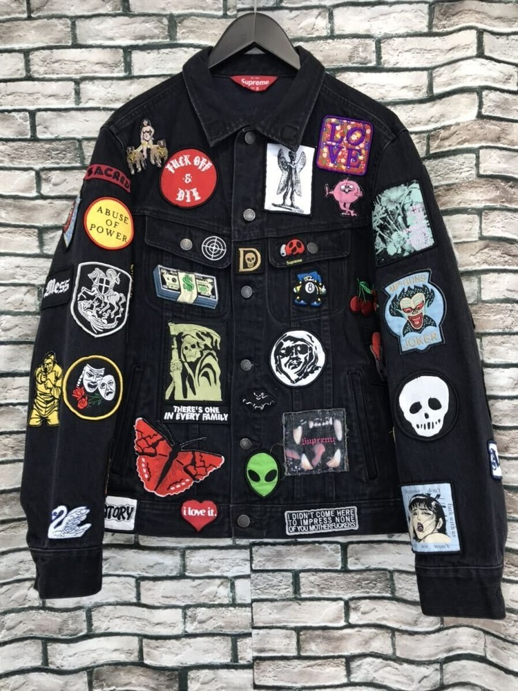 Supreme Patches Trucker Jacket Denim Jacket Black 18SS Size Small