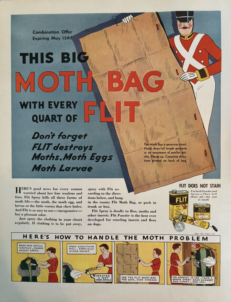 1935 Flit Insecticide Moth Spray Does Not Stain Powder How To Vintage Print Ad