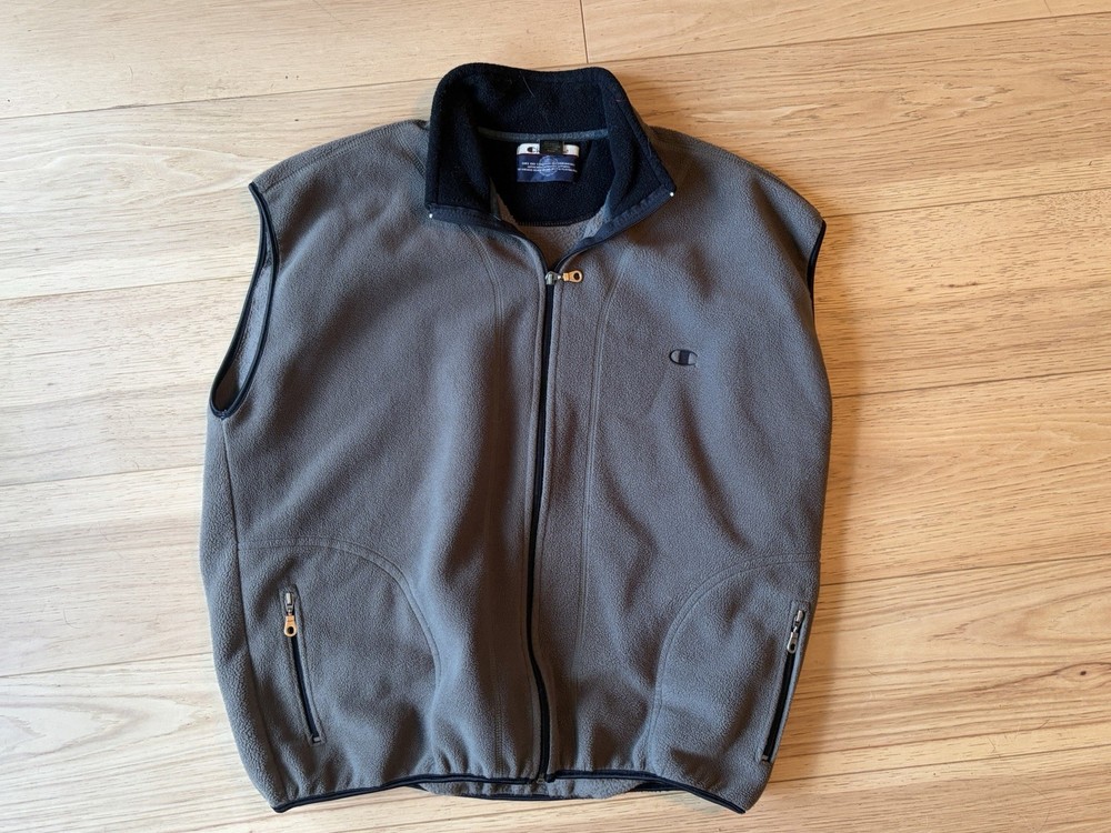 Champion Brown Black Full Zip Vest Pockets Logo Accent Men's Casual