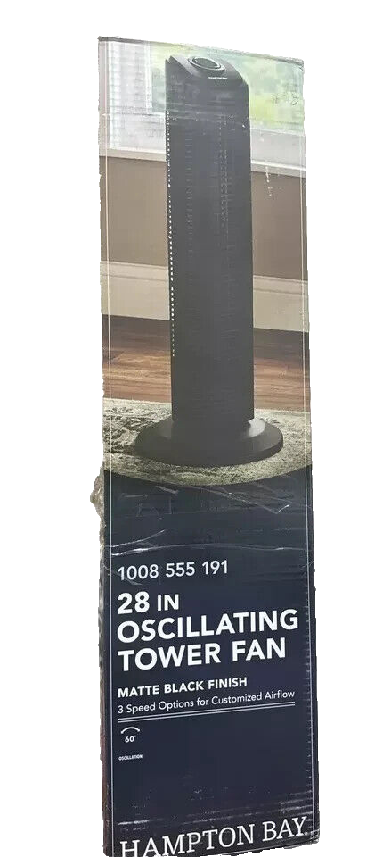 Hampton Bay 28 in. 3 Speed Oscillating Tower Fan in Black