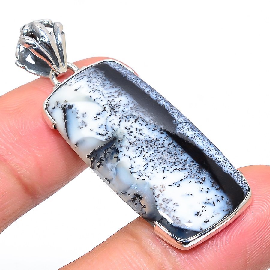 Natural Dendrite Opal Gemstone 925 Solid Sterling Silver Gift Pendant 1.97
