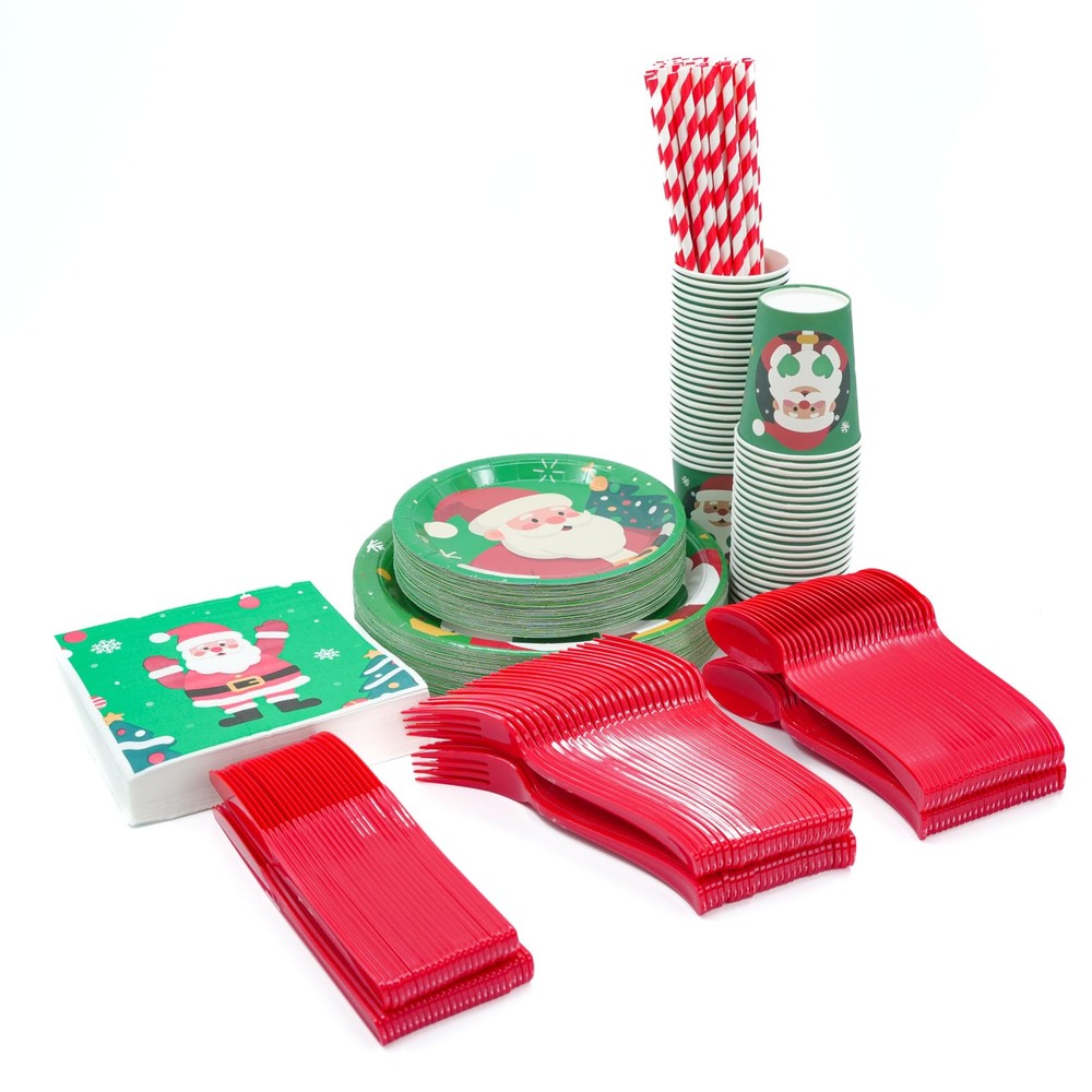 400 Pcs Christmas Party Supplies, Xmas Tableware Set，Disposable Christmas Pap...