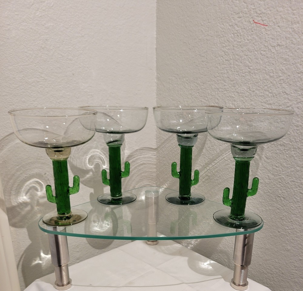 Cactus Saguaro Green Clear Smoke Margarita Glass Drink Cocktail Mexico Set Of 4