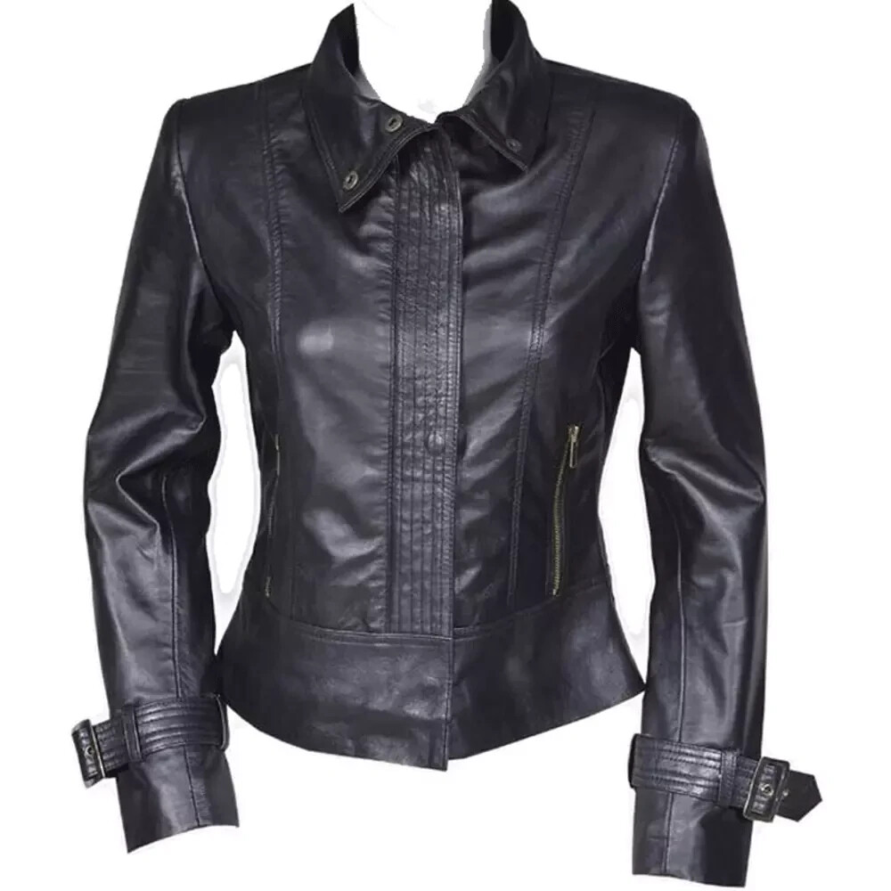 Women Real Leather Jacket Biker Motorcycle Soft Lambskin Leather Jacket Coat