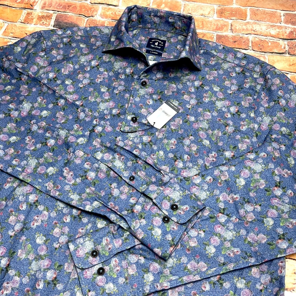 Johnnie O Shirt Men LARGE Purple Button Up Dress Top Shelf Rome Wake Floral L/S