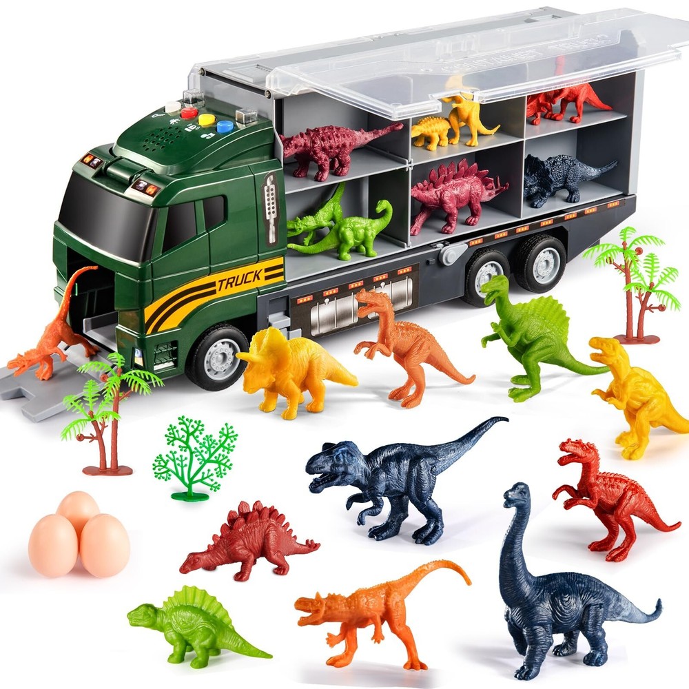 Temi 39-in-1 Dinosaur Truck Toy Set for Toddlers Age 3-5 with Transport Vehicles