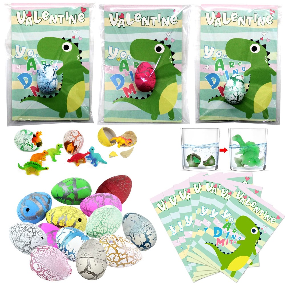 Valentines Day Gifts for Kids, 30 Pack Valentines Cards with Dinosaur Egg Hat...