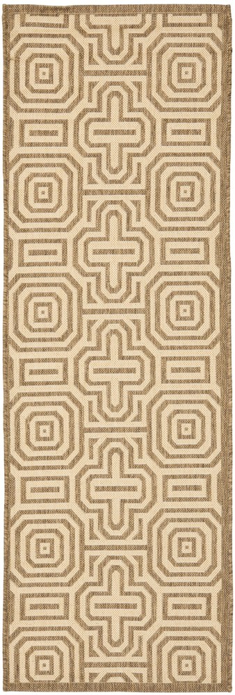 SAFAVIEH Courtyard Holly Geometric Brown Natural Indoor Outdoor Runner Rug 2x8