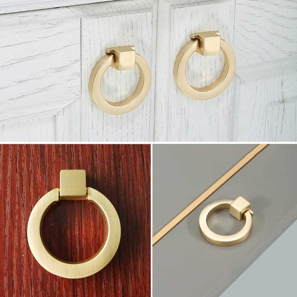 Brushed Gold Cabinet Ring Pulls, Brass Furniture Drawer Pulls Hardware Cabine...