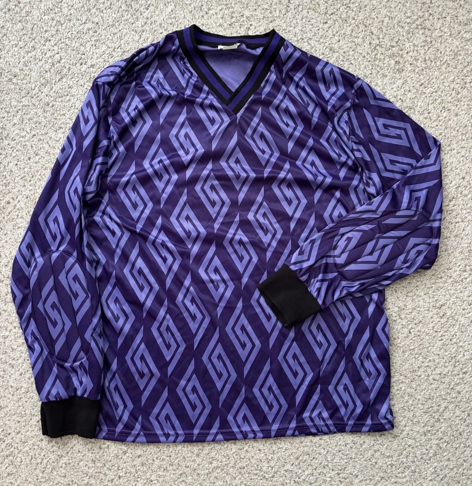 Vintage Zeeni Shirt Mens Sz Large Purple Geometric Goalkeeper Jersey Padded 90's