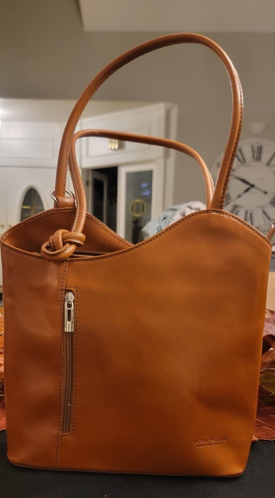 Vera Pelle Made In Italy Genuine Leather Brown Purse/ Backpack