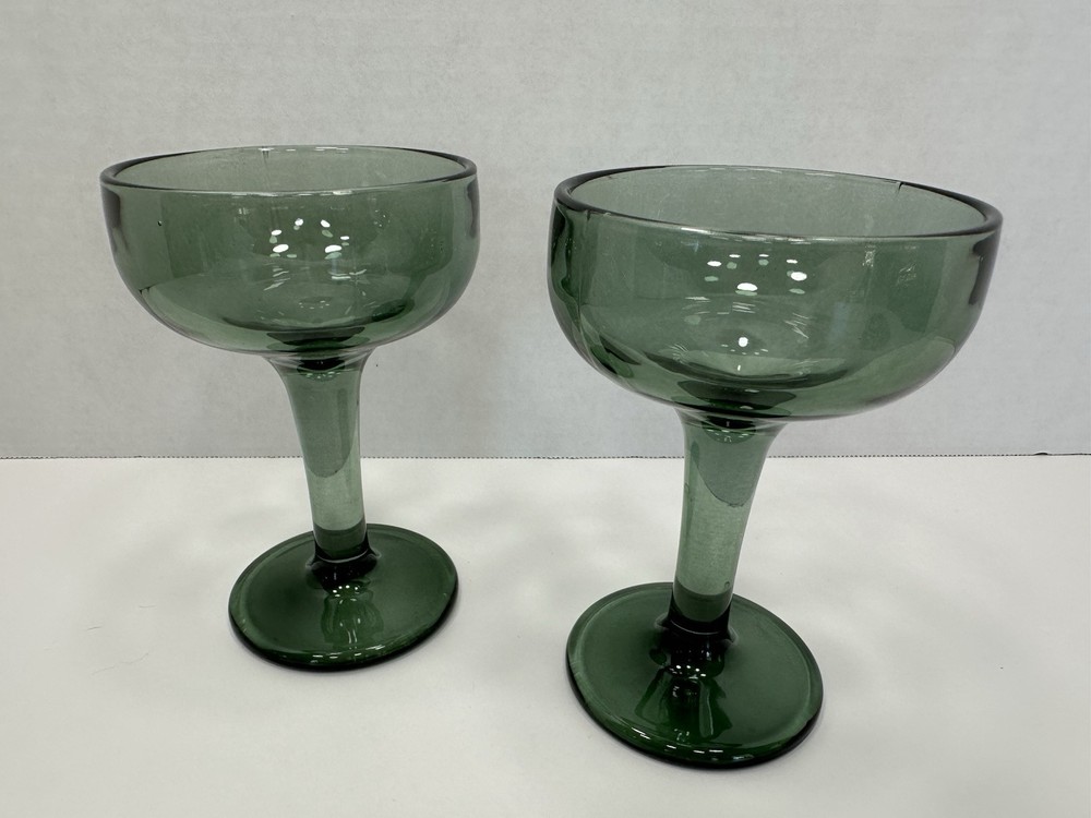 Vintage MCM Smoky Gray Green Martini Coupe Cocktail Glasses Mid Century Modern