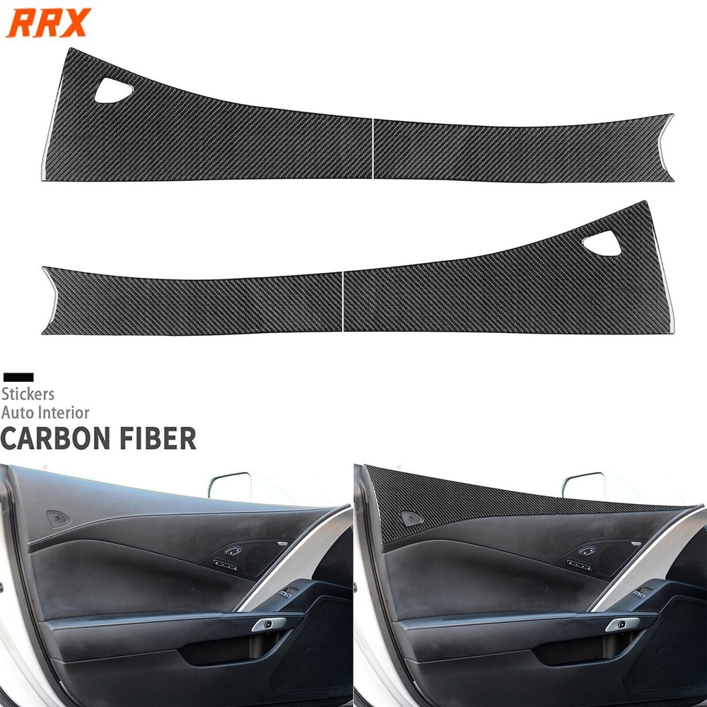 4Pcs Real Carbon Fiber Interior Door Panel Cover For Chevrolet Corvette C7 14-19