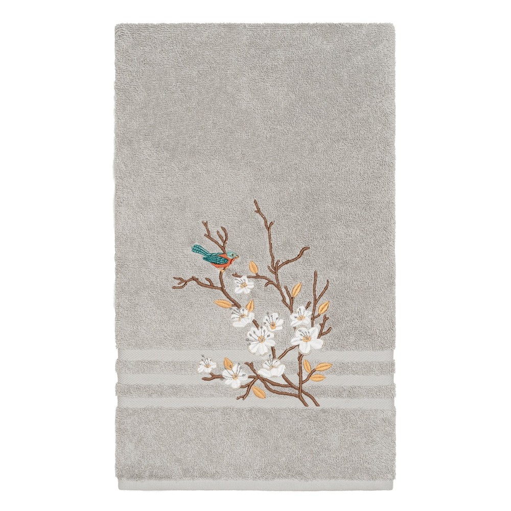 Luxury Blue Bird Embroidered Light Grey Turkish Cotton Bath Towel for Hotel & Spa