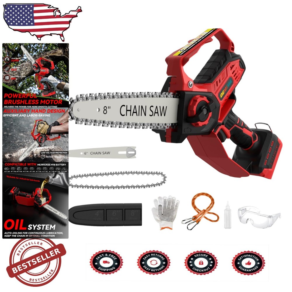 2-in-1 Electric Chainsaw with 8-Inch and 6-Inch Blades and Auto-Lube System