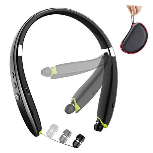Upgraded Foldable Wireless Bluetooth Neckband Headset in Black