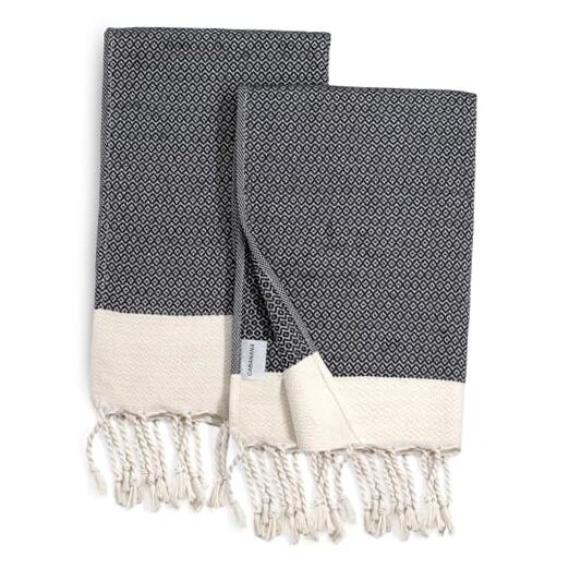 16x40 Inch 2-Pack Turkish Cotton Hand Towels for Bathroom - Soft Absorbent New Black