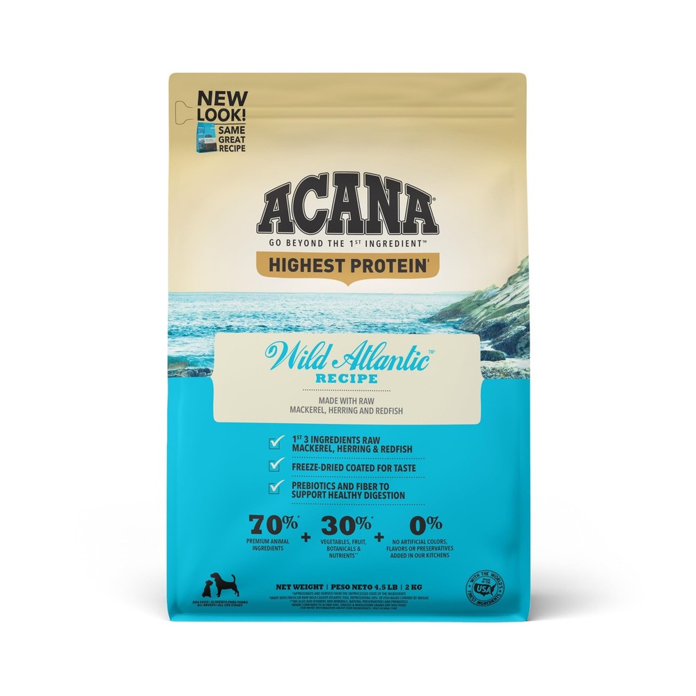 Highest Protein Grain Free Dry Dog Food Wild Atlantic Recipe 4.5lb Bag