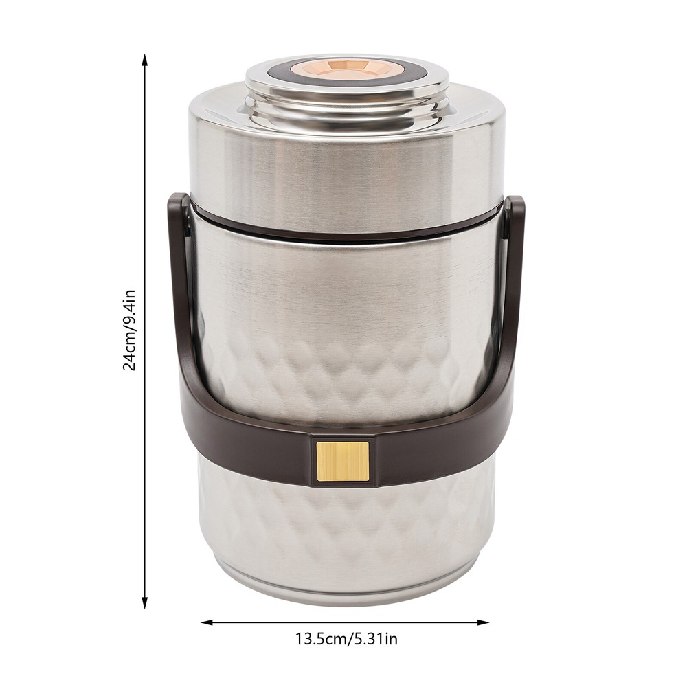 3-Tier Silver Insulated Stackable Thermal Lunch Box Thermos