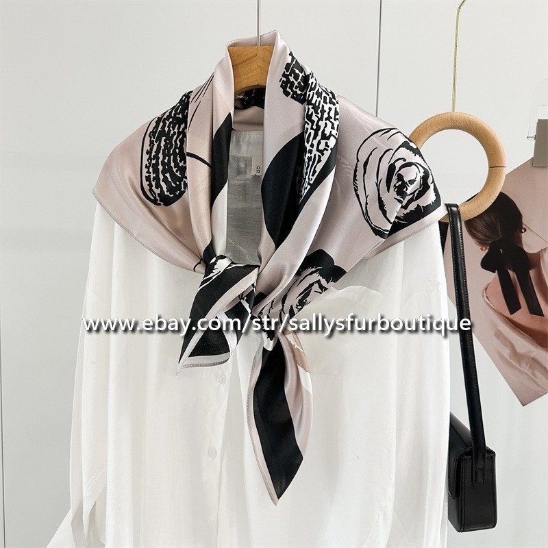 Sallys Boutique 100% Satin Silk Wrap Scarf Camellia Print Square Shawl 35