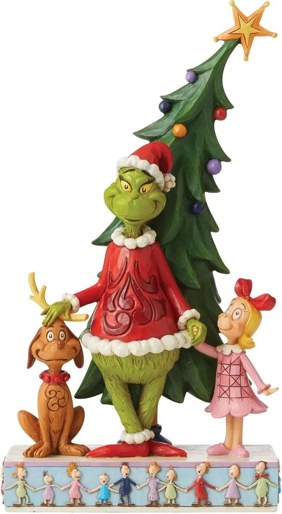 Jim Shore The Grinch, Max and Cindy with Christmas Tree Figurine