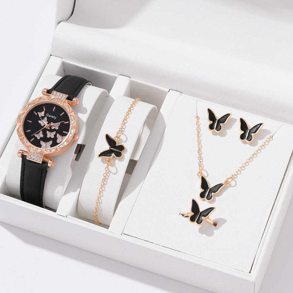 Women's Simple Butterfly Design Quartz Watch with Imitation Leather Strap
