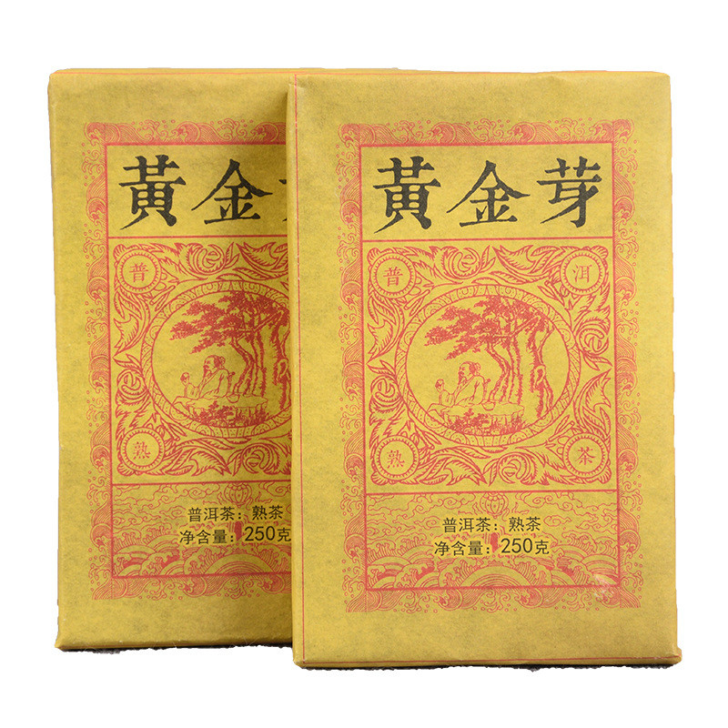 250g Yunnan Pu'er Tea Ripe Tea Golden Bud Ripe Brick Weight Loss Healthy Drink