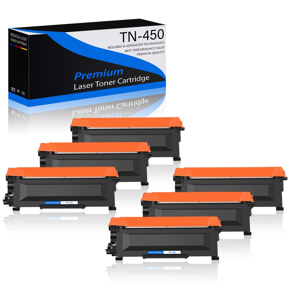 6PK Black TN450 Toner Cartridge Compatible with Brother HL-2242D HL-2250DN HL-2270DW 2242D Printers