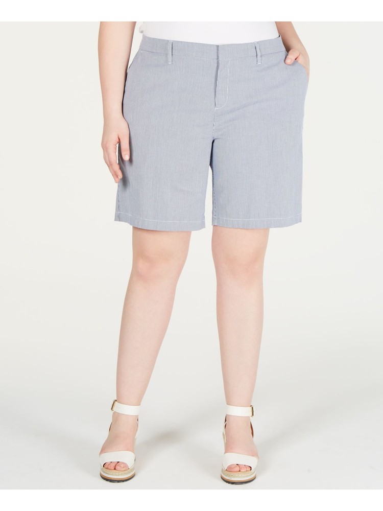 Tommy Hilfiger Womens Plus Blue Pinstripe Khaki, Chino Shorts Plus Size 16W